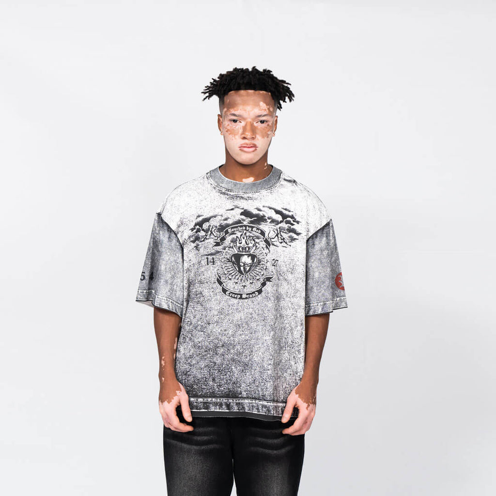 CREEP BRAND RELIQUIES BLAME CAMISETA OVERSIZE GRIS CLARA