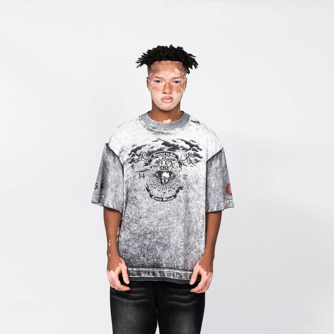 CREEP BRAND RELIQUIES BLAME CAMISETA OVERSIZE GRIS CLARA