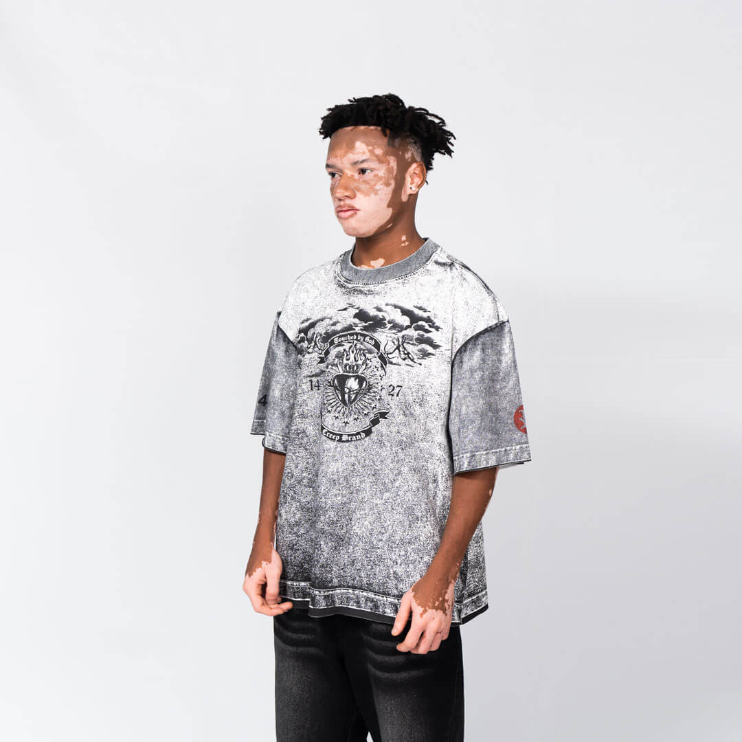 CREEP BRAND RELIQUIES BLAME CAMISETA OVERSIZE GRIS CLARA
