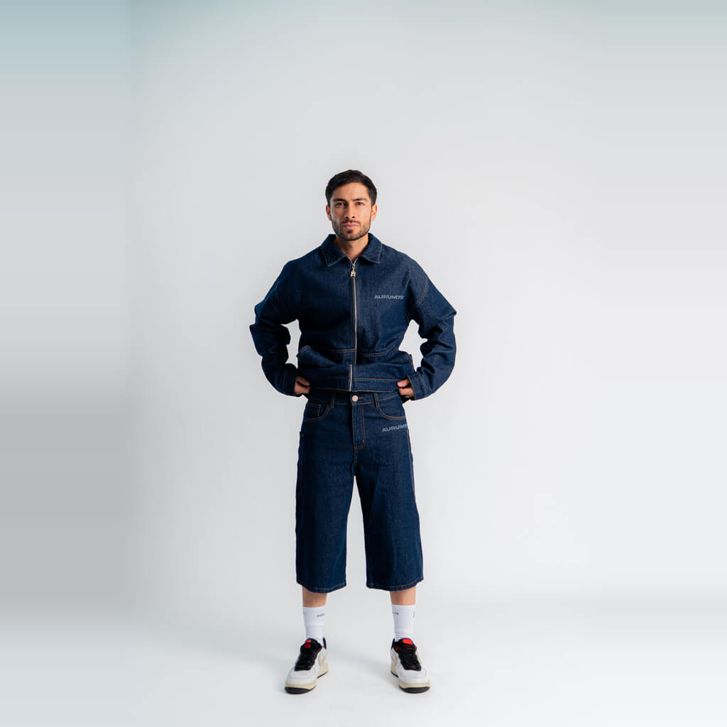 AURUM GEMS & STONES RAW DENIM JORTS AZUL