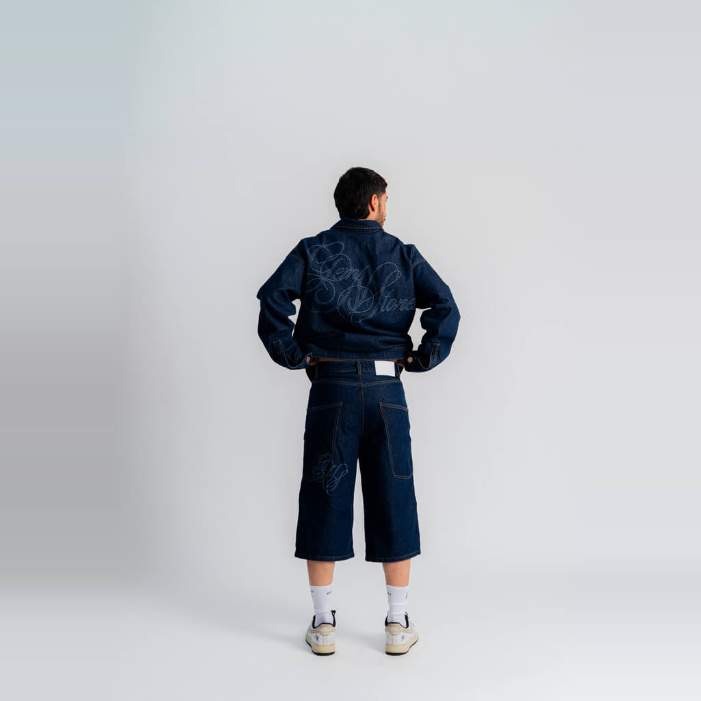 AURUM GEMS & STONES RAW DENIM JORTS AZUL