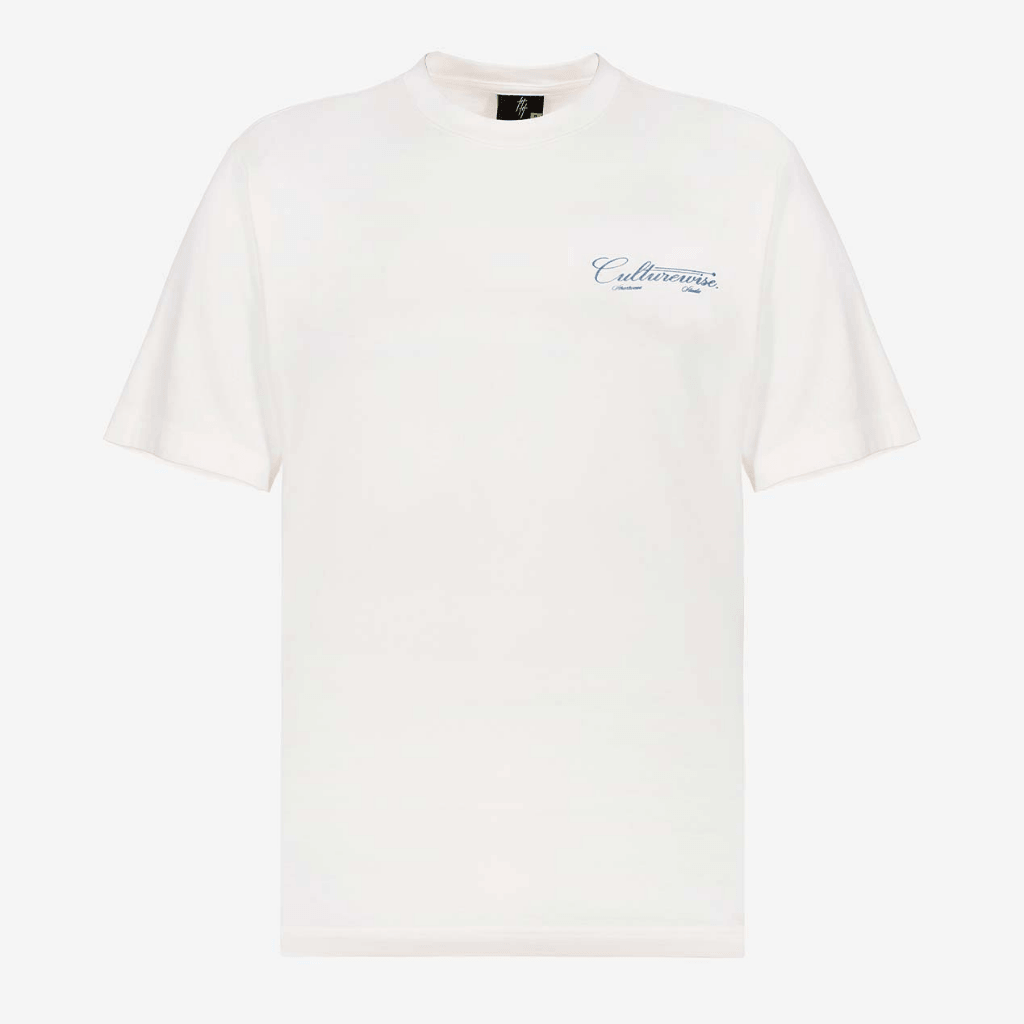 CULTURE WISE KONBINI CAMISETA BLANCA CRURSIVE LOGO CLASSIC AZUL