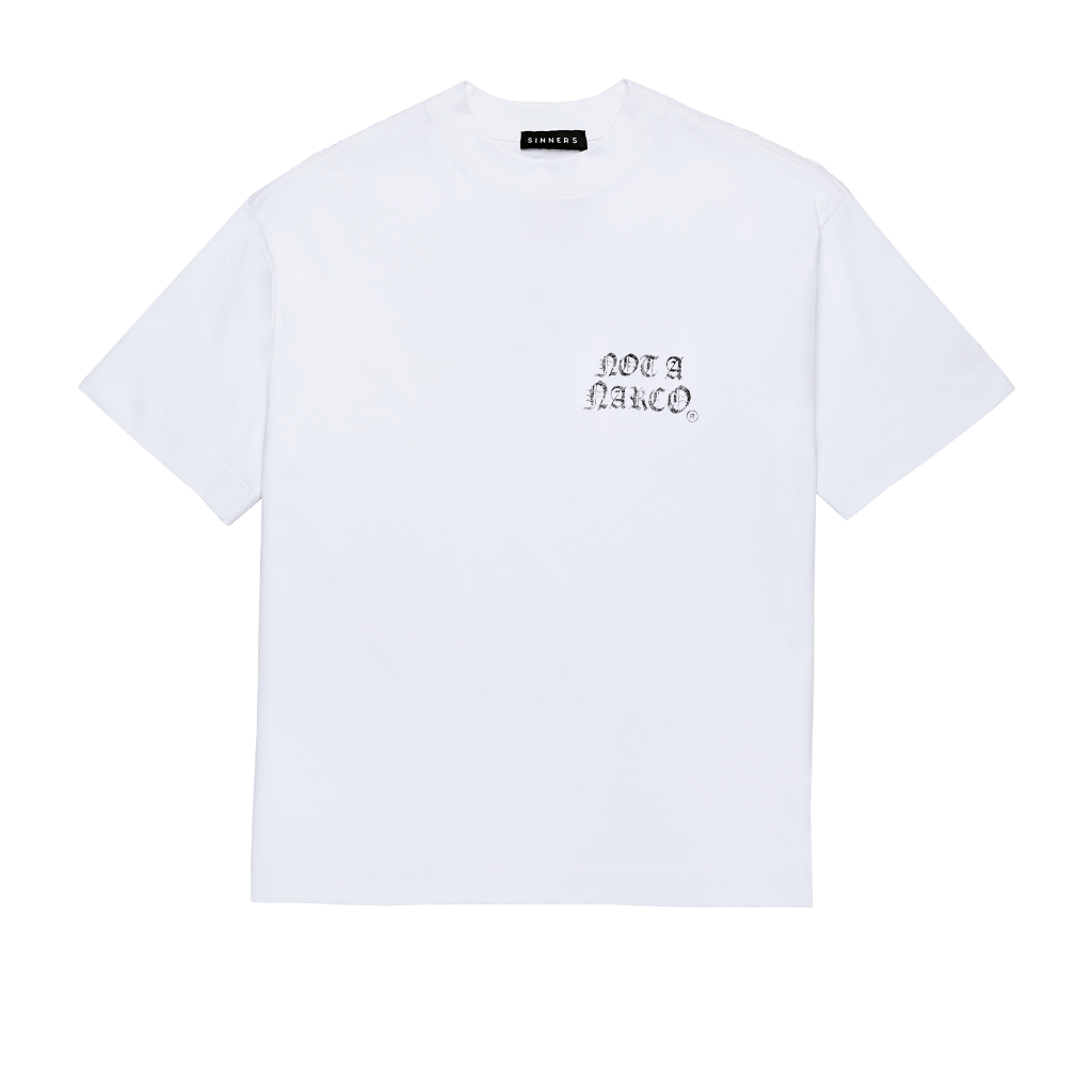 SINNERS NOT A NARCO FW25 CAMISETA BOXY BLANCA