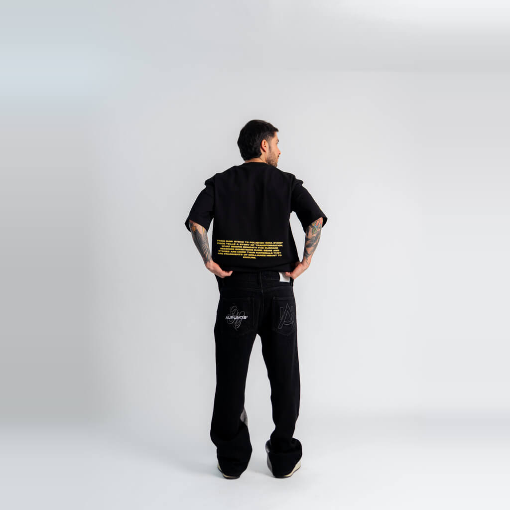 AURUM GEMS & STONES BLACK GEMS FLARED JEANS NEGROS
