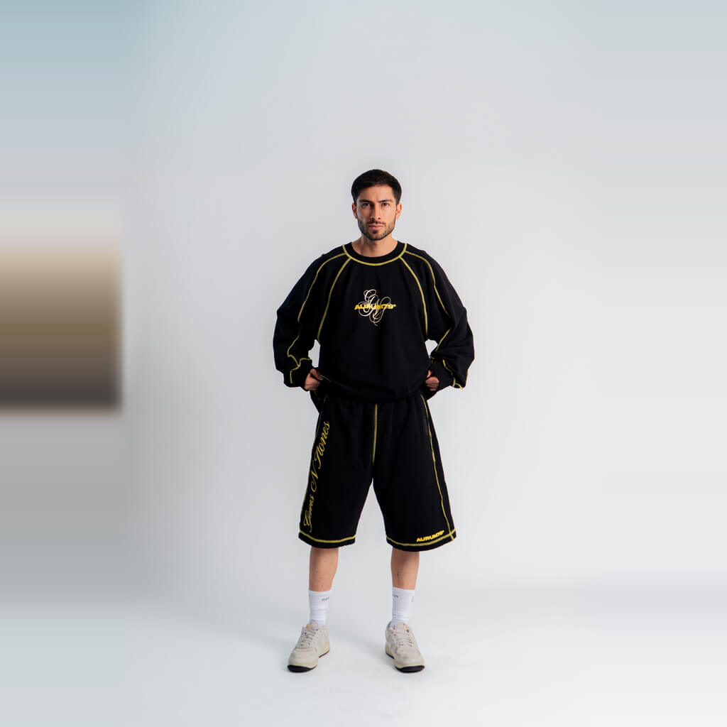 AURUM GEMS & STONES GEMS SEAMS SHORTS LOOSE FIT NEGROS