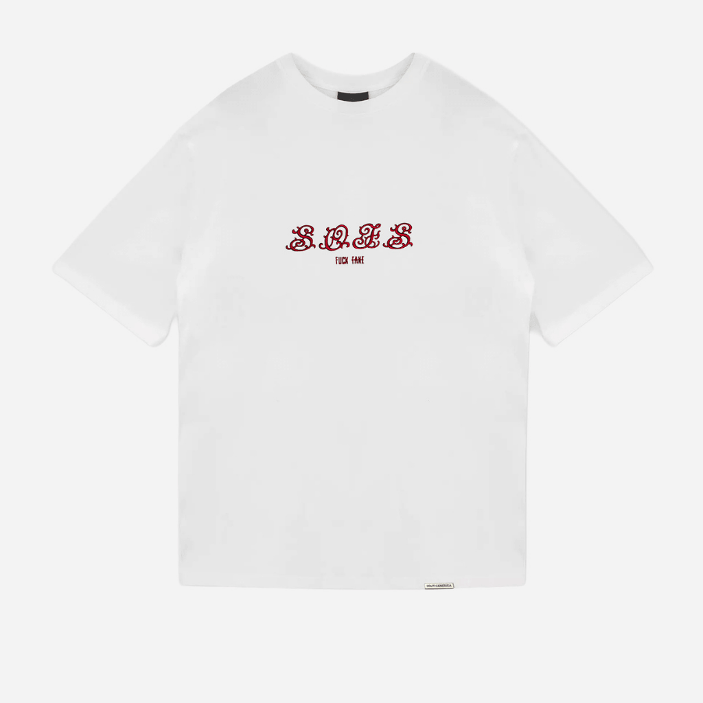 SON OF SON DALLAS TEXAS HERITAGE LOGO CAMISETA OVERSIZED BLANCA