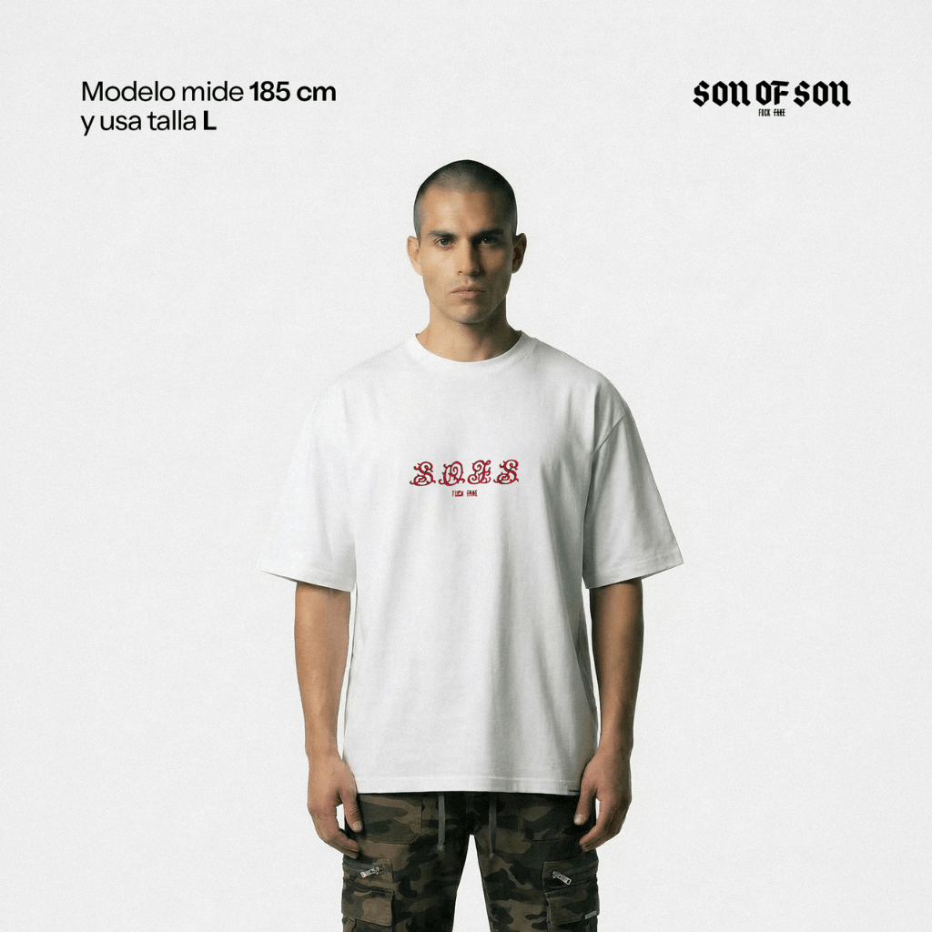 SON OF SON DALLAS TEXAS HERITAGE LOGO CAMISETA OVERSIZED BLANCA