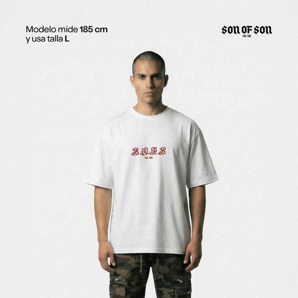 SON OF SON DALLAS TEXAS HERITAGE LOGO CAMISETA OVERSIZED BLANCA