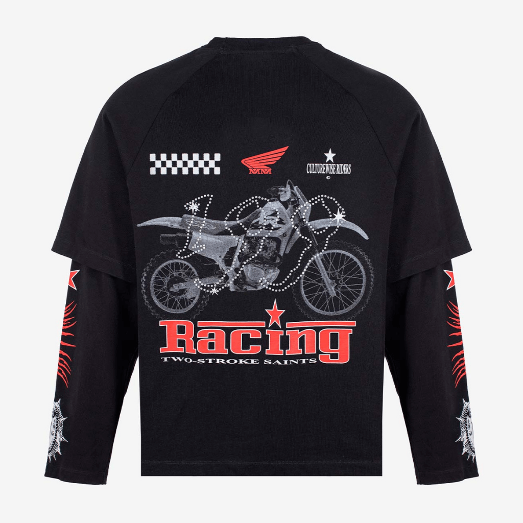 CULTUREWISE TWO STROKE SAINTS CAMISETA MANGA LARGA OVERSIZED RACING NEGRA