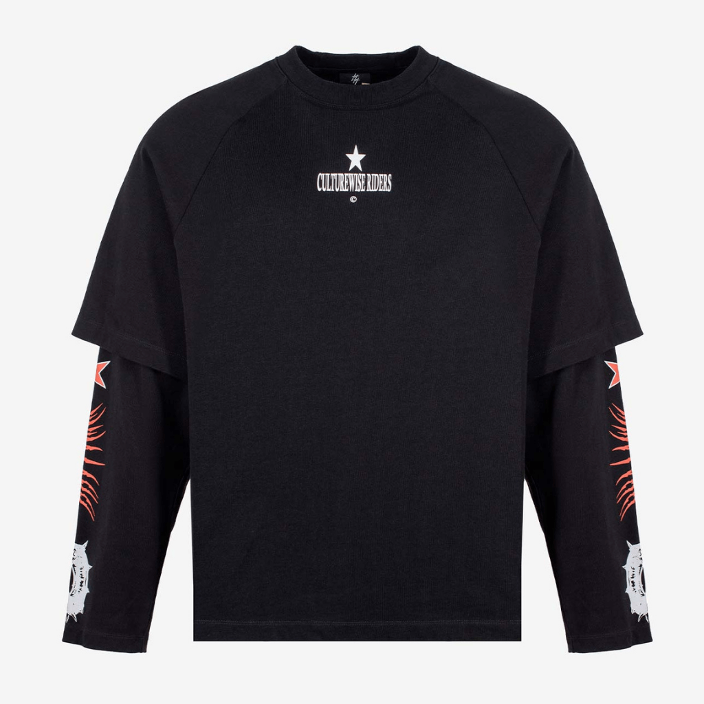 CULTUREWISE TWO STROKE SAINTS CAMISETA MANGA LARGA OVERSIZED RACING NEGRA