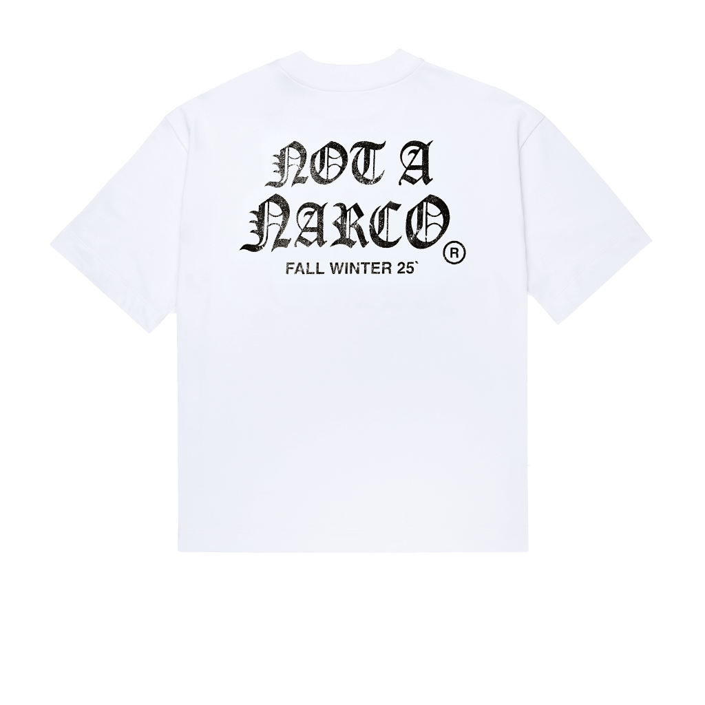SINNERS NOT A NARCO FW25 CAMISETA BOXY BLANCA