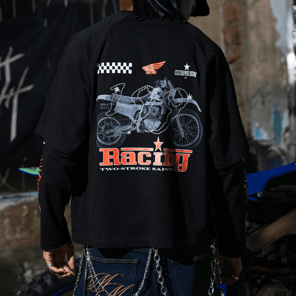 CULTUREWISE TWO STROKE SAINTS CAMISETA MANGA LARGA OVERSIZED RACING NEGRA