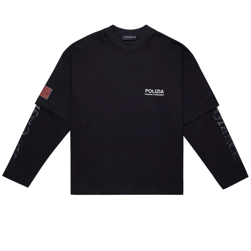SINNERS CAMISETA DOBLE MANGA NEGRA POLIZIA NEGRA