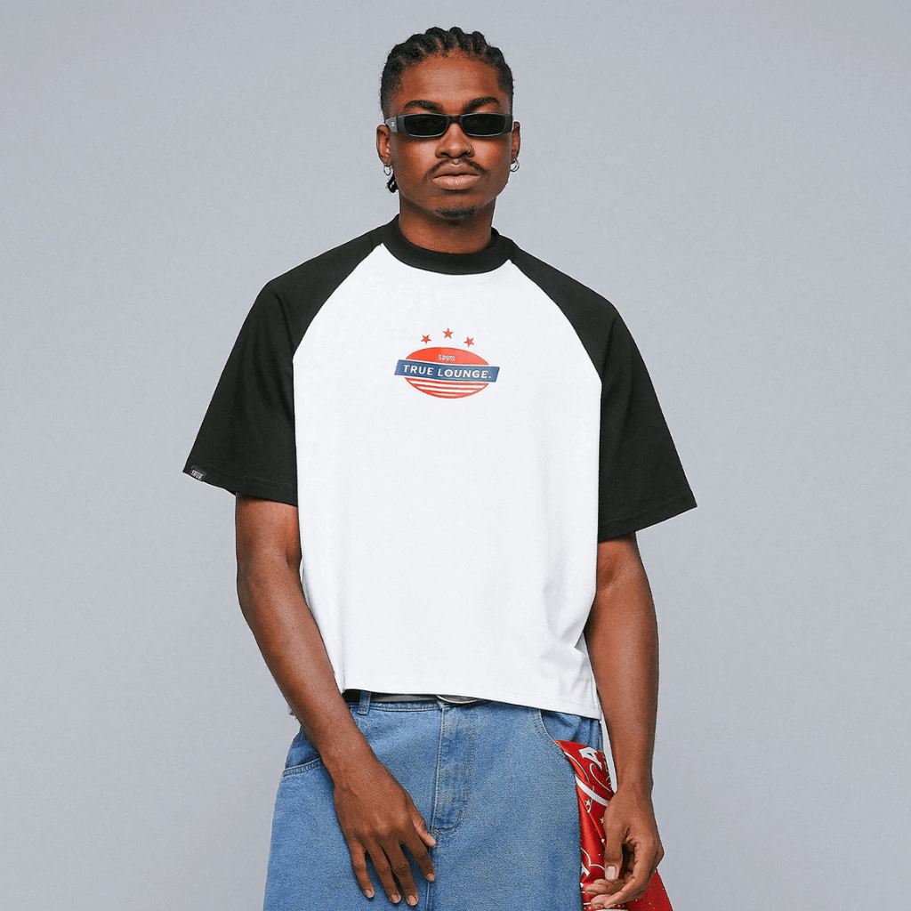 TRUE RETRO RANGLAN CAMISETA BOXY BLANCA NEGRO