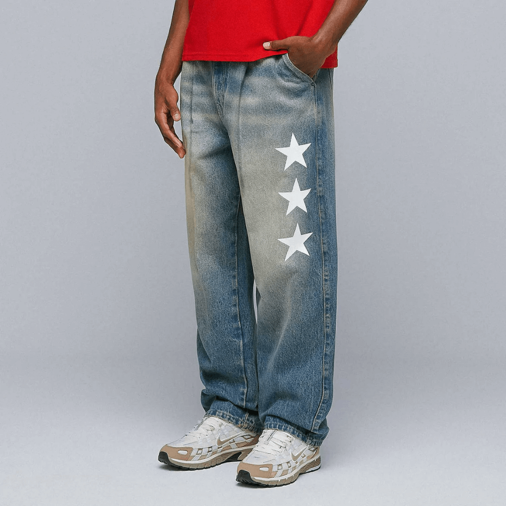 TRUE LOUNGE PRINTED DENIM JEAN PANTALON AZUL