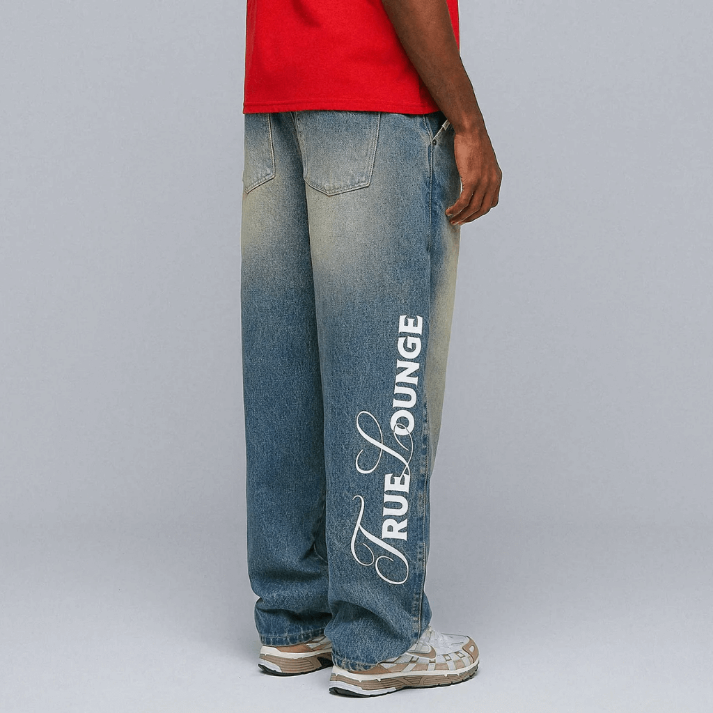 TRUE LOUNGE PRINTED DENIM JEAN PANTALON AZUL
