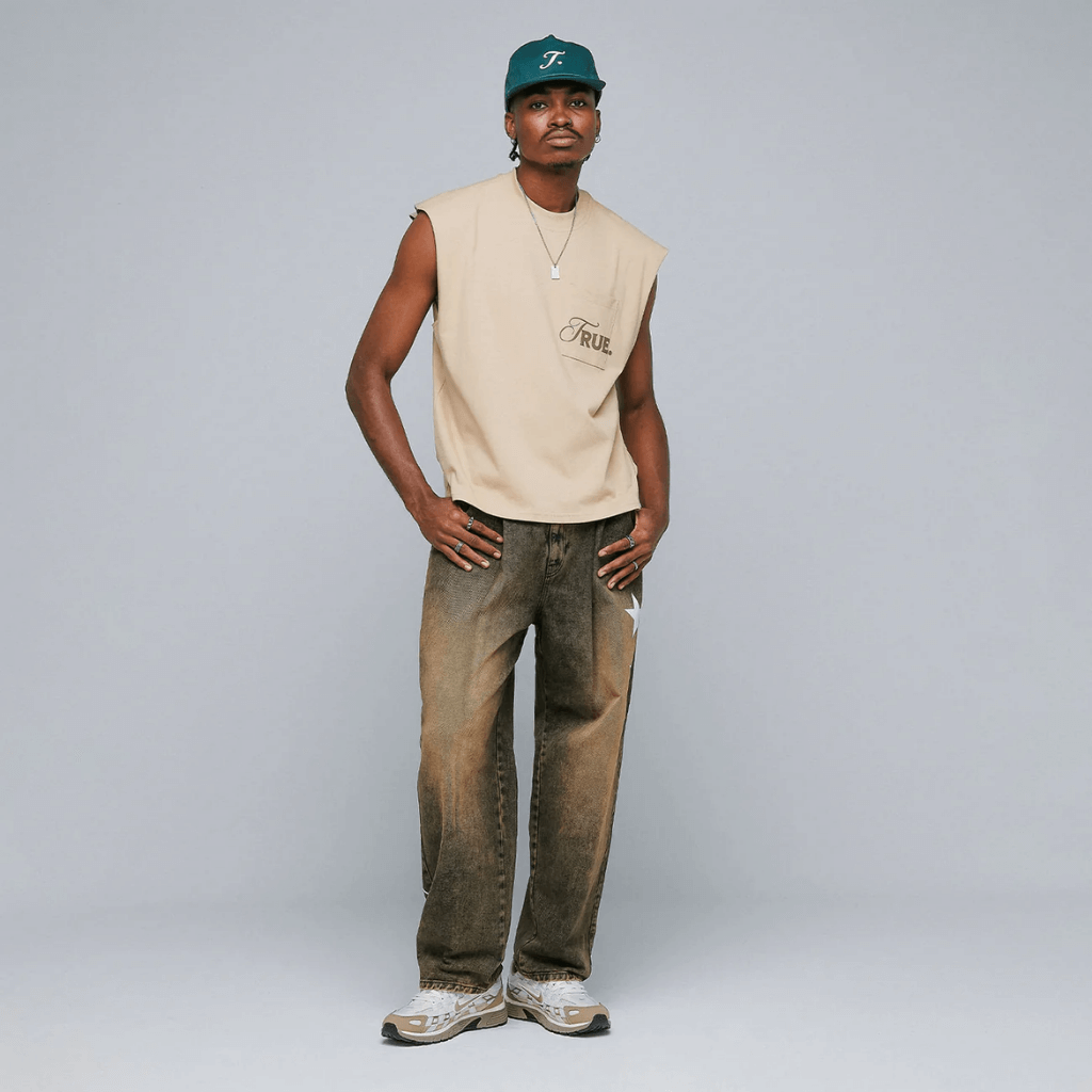 TRUE LOUNGE PRINTED DENIM JEAN PANTALON CAFE