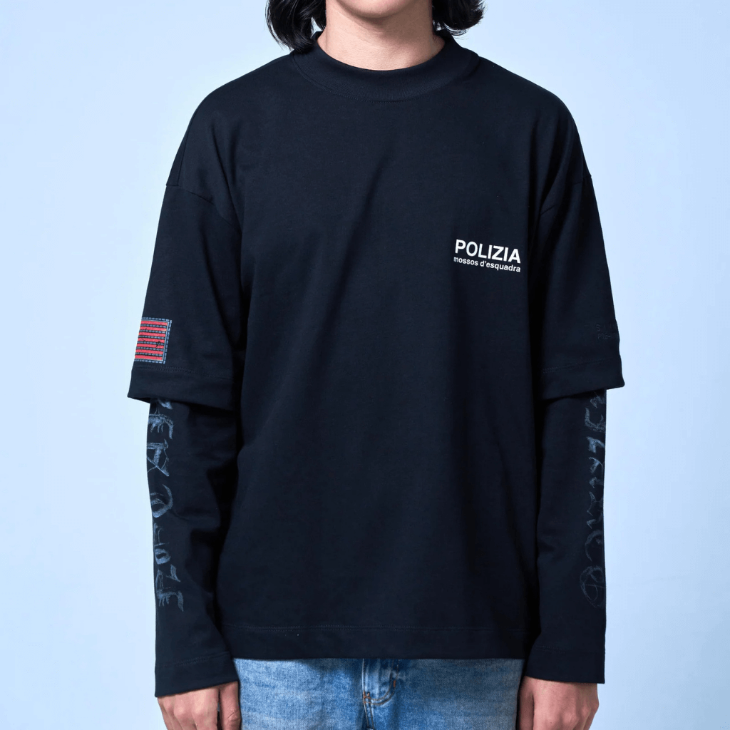 SINNERS CAMISETA DOBLE MANGA NEGRA POLIZIA NEGRA