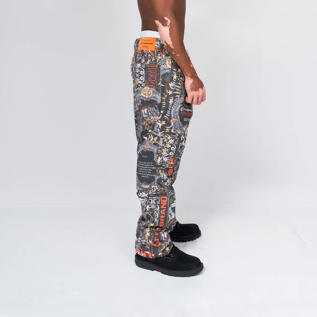 CREEP BRAND RELIQUIES PANTALON DENIM ESTAMPADO
