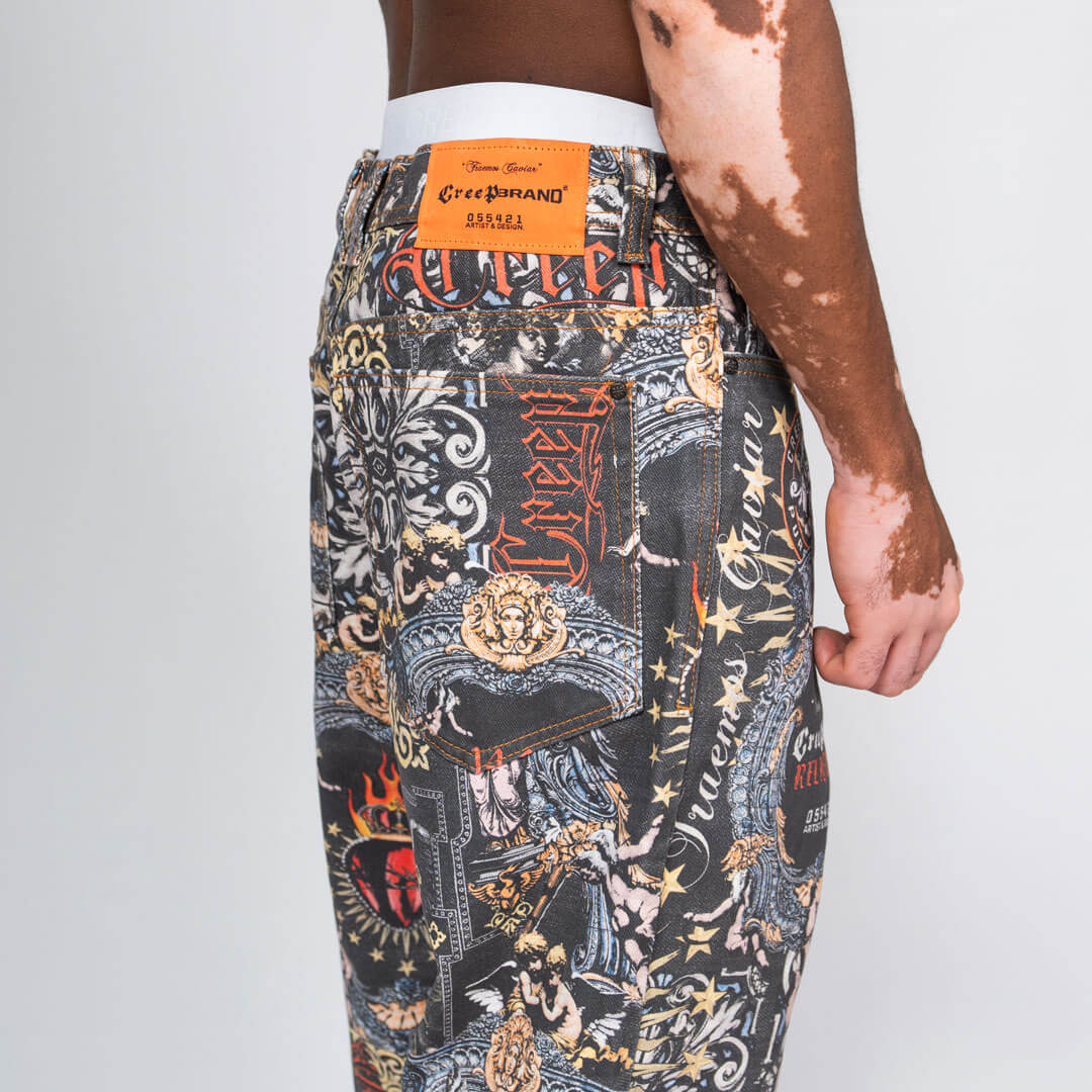 CREEP BRAND RELIQUIES PANTALON DENIM ESTAMPADO