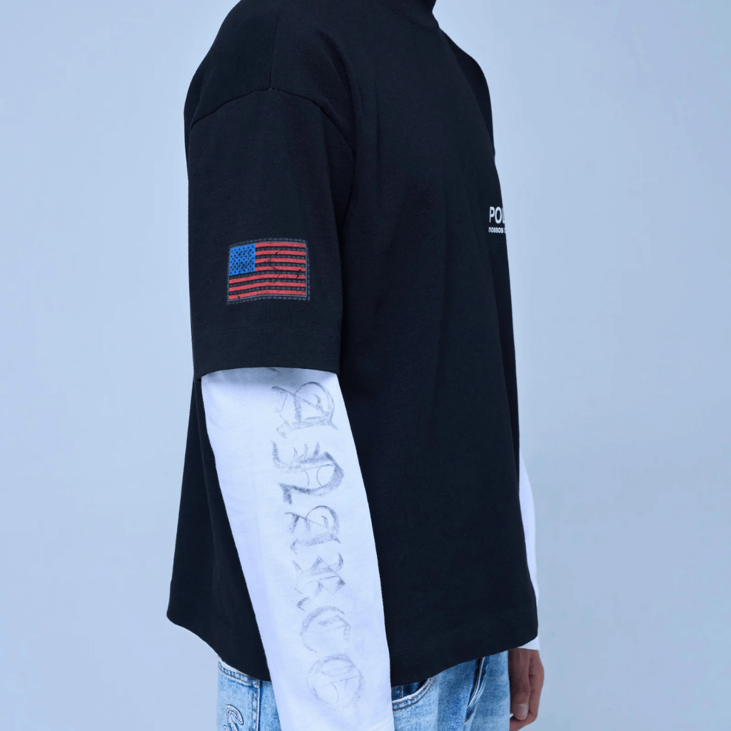 SINNERS CAMISETA DOBLE MANGA BLANCA POLIZIA NEGRA