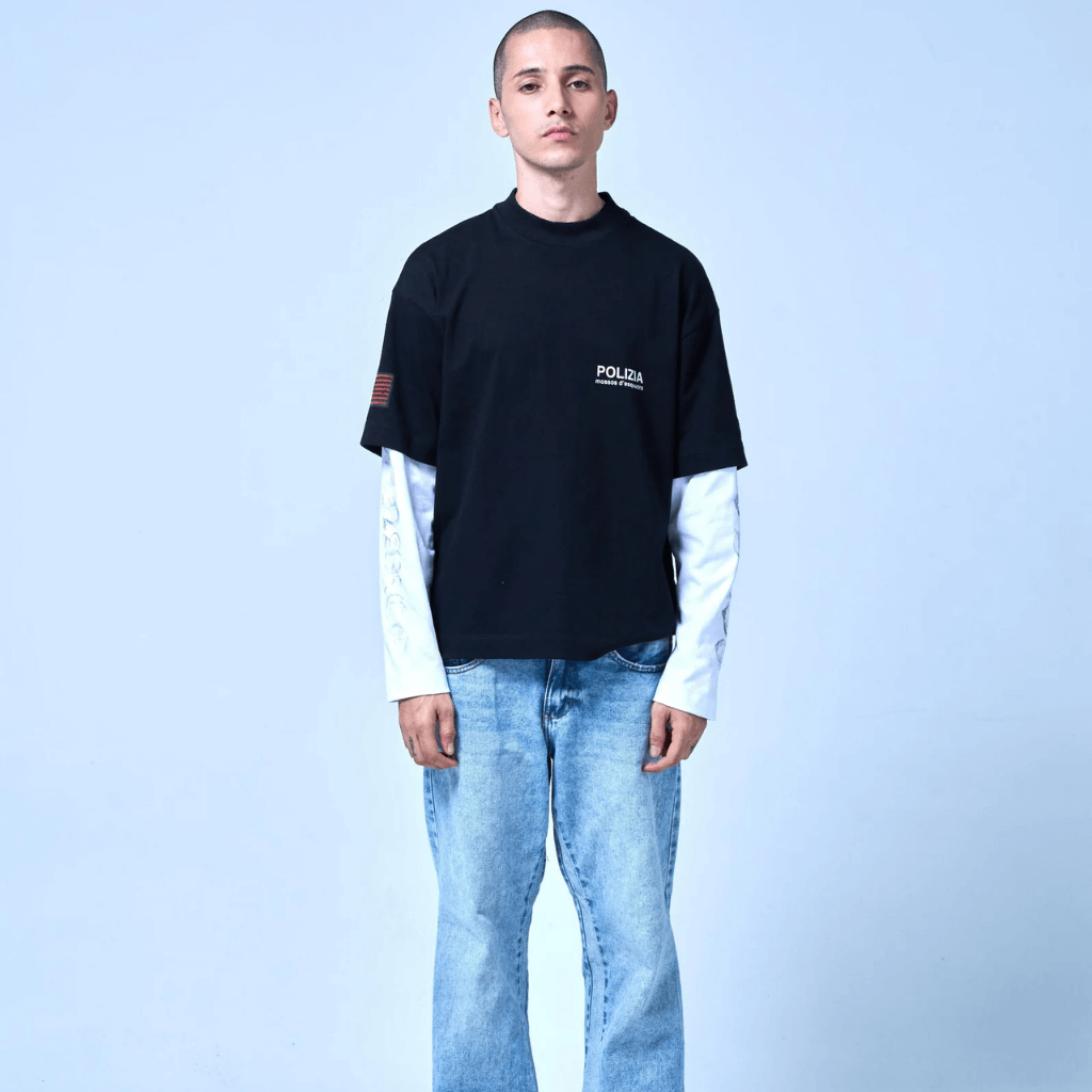 SINNERS CAMISETA DOBLE MANGA BLANCA POLIZIA NEGRA