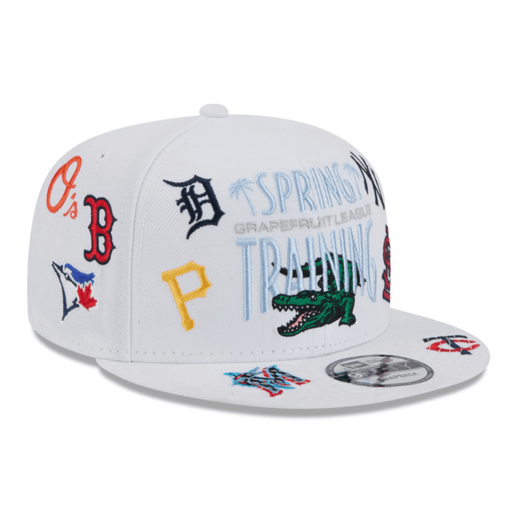 NEW ERA 9FIFTY MLB GRAPEFRUIT LEAGUE ALL OVER LOGO SPRING TRAINING FAN PACK 2025 GORRA AJUSTABLE BLANCA