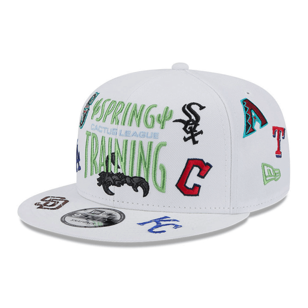 NEW ERA 9FIFTY MLB CACTUS LEAGUE ALL OVER LOGO SPRING TRAINING FAN PACK 2025 GORRA AJUSTABLE BLANCA