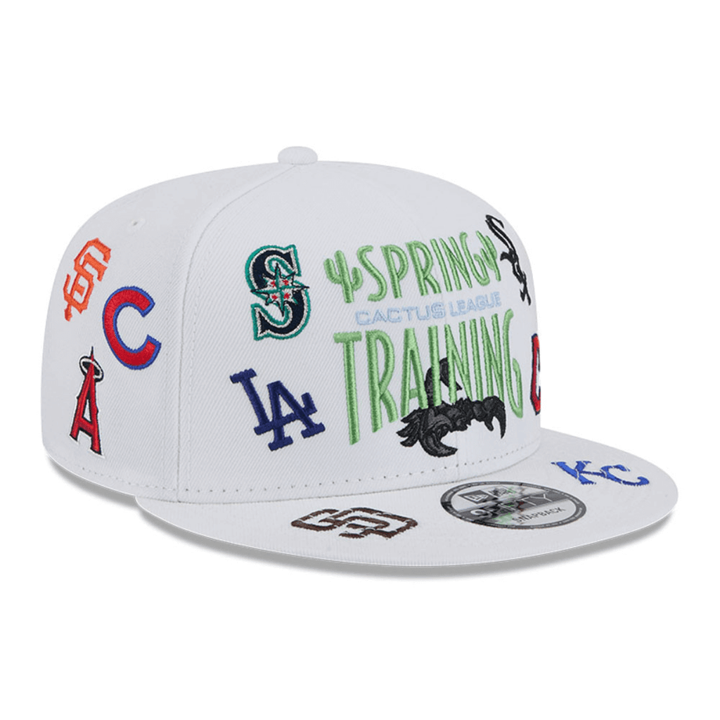 NEW ERA 9FIFTY MLB CACTUS LEAGUE ALL OVER LOGO SPRING TRAINING FAN PACK 2025 GORRA AJUSTABLE BLANCA