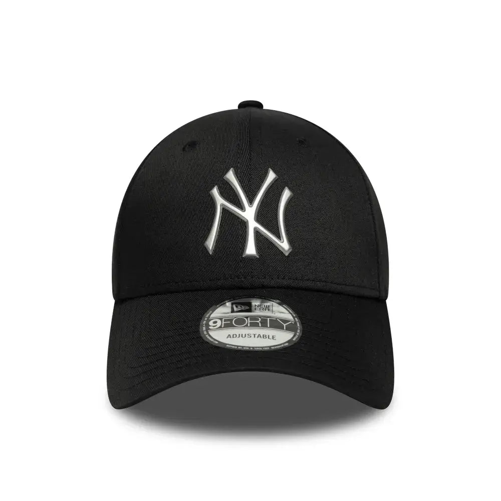 NEW ERA 9FORTY MLB NEW YORK YANKEES METALLIC SILVER LOGO GORRA AJUSTABLE NEGRA