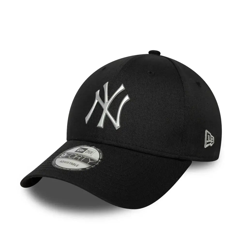 NEW ERA 9FORTY MLB NEW YORK YANKEES METALLIC SILVER LOGO GORRA AJUSTABLE NEGRA