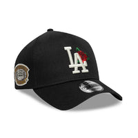 NEW ERA 9FORTY A-FRAME MLB LOS ANGELES DODGERS COOPS FLORAL 1955 PATCH GORRA AJUSTABLE NEGRA