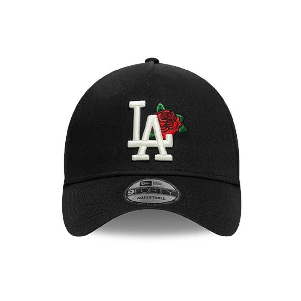 NEW ERA 9FORTY A-FRAME MLB LOS ANGELES DODGERS COOPS FLORAL 1955 PATCH GORRA AJUSTABLE NEGRA