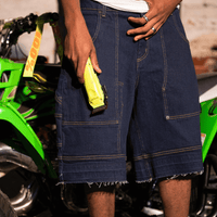 CULTUREWISE TWO STROKE SAINTS SHORTS STRAIGTH RAW DENIM AZUL