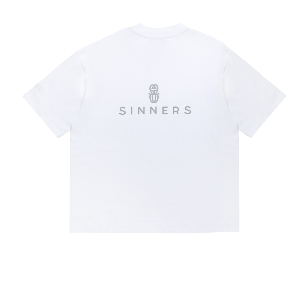 SINNERS FW25 RHINESTONE LOGO CAMISETA OVERSIZE BLANCA