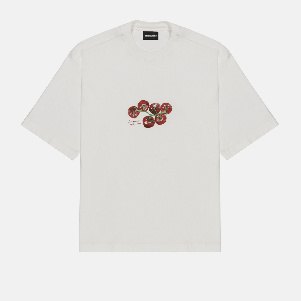 ASTRONOMIC ANDIAMO PIANO, MY FRIEND TOMATES CAMISETA OVERSIZED BEIGE