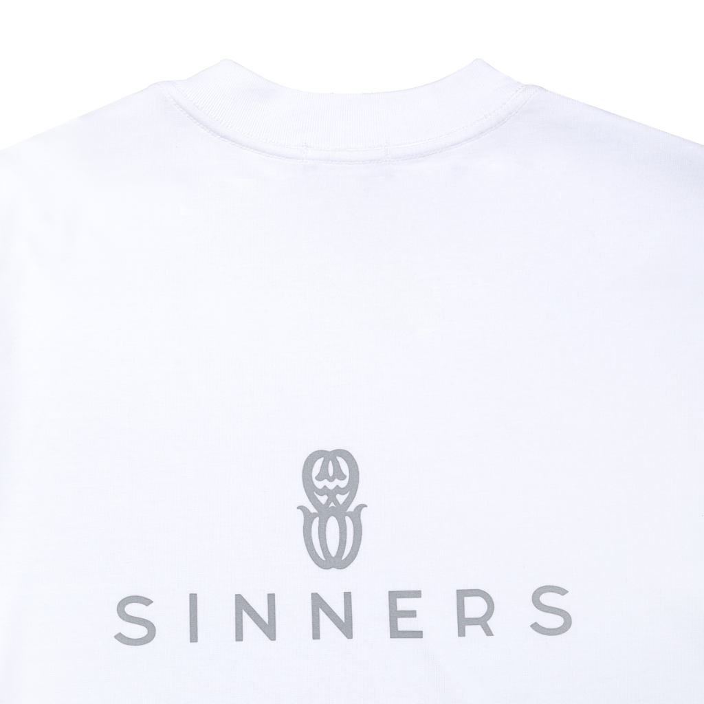 SINNERS FW25 RHINESTONE LOGO CAMISETA OVERSIZE BLANCA