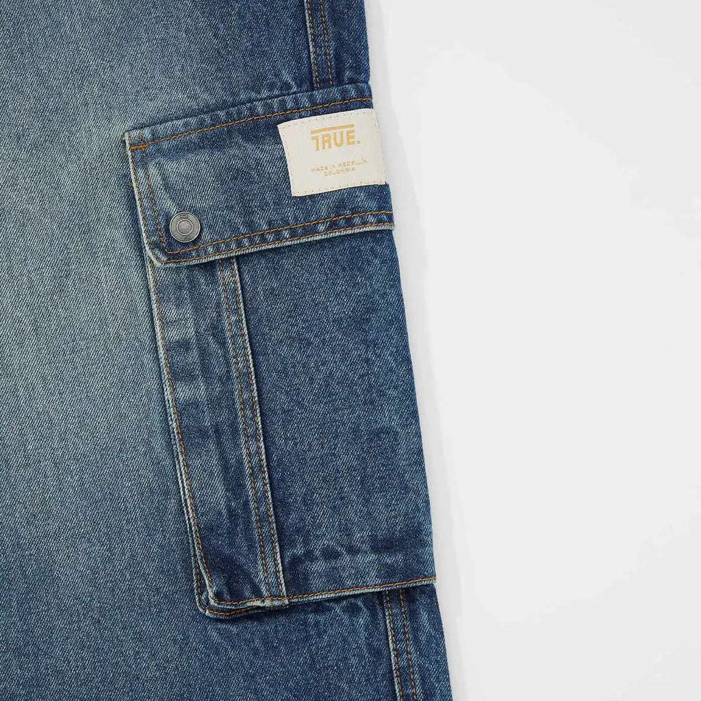 TRUE CALL ME NEVER CARGO MULTI-POCKET DENIM PANTS