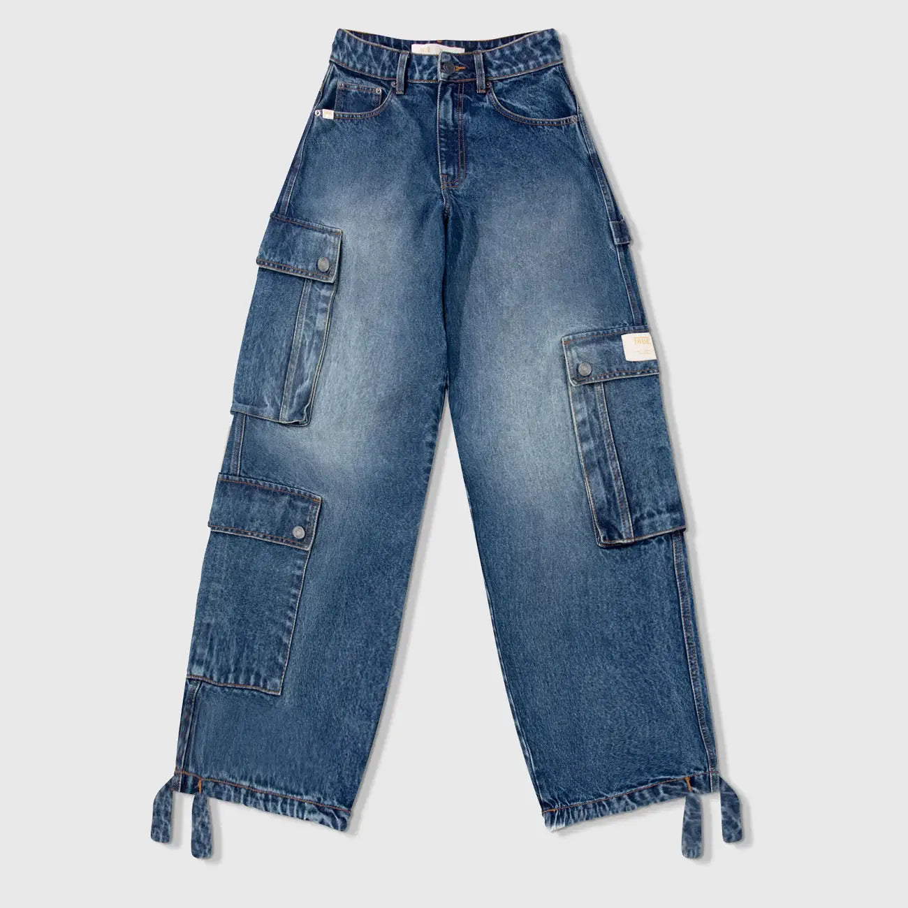 TRUE CALL ME NEVER CARGO MULTI-POCKET DENIM PANTS