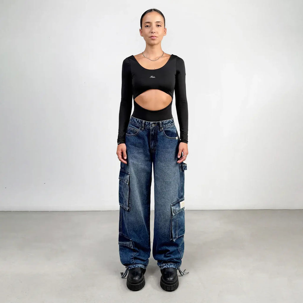 TRUE CALL ME NEVER CARGO MULTI-POCKET DENIM PANTS