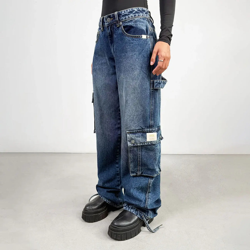 TRUE CALL ME NEVER CARGO MULTI-POCKET DENIM PANTS