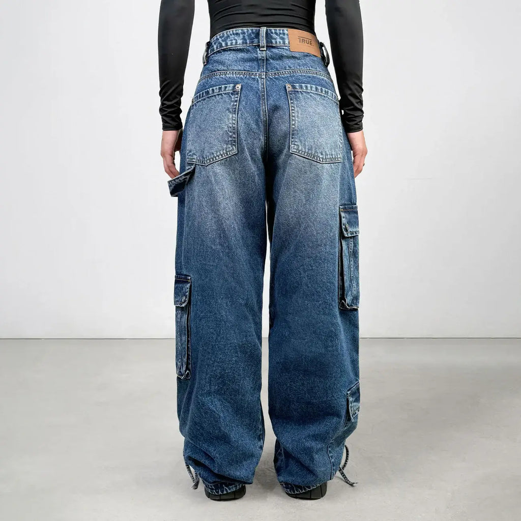 TRUE CALL ME NEVER CARGO MULTI-POCKET DENIM PANTS