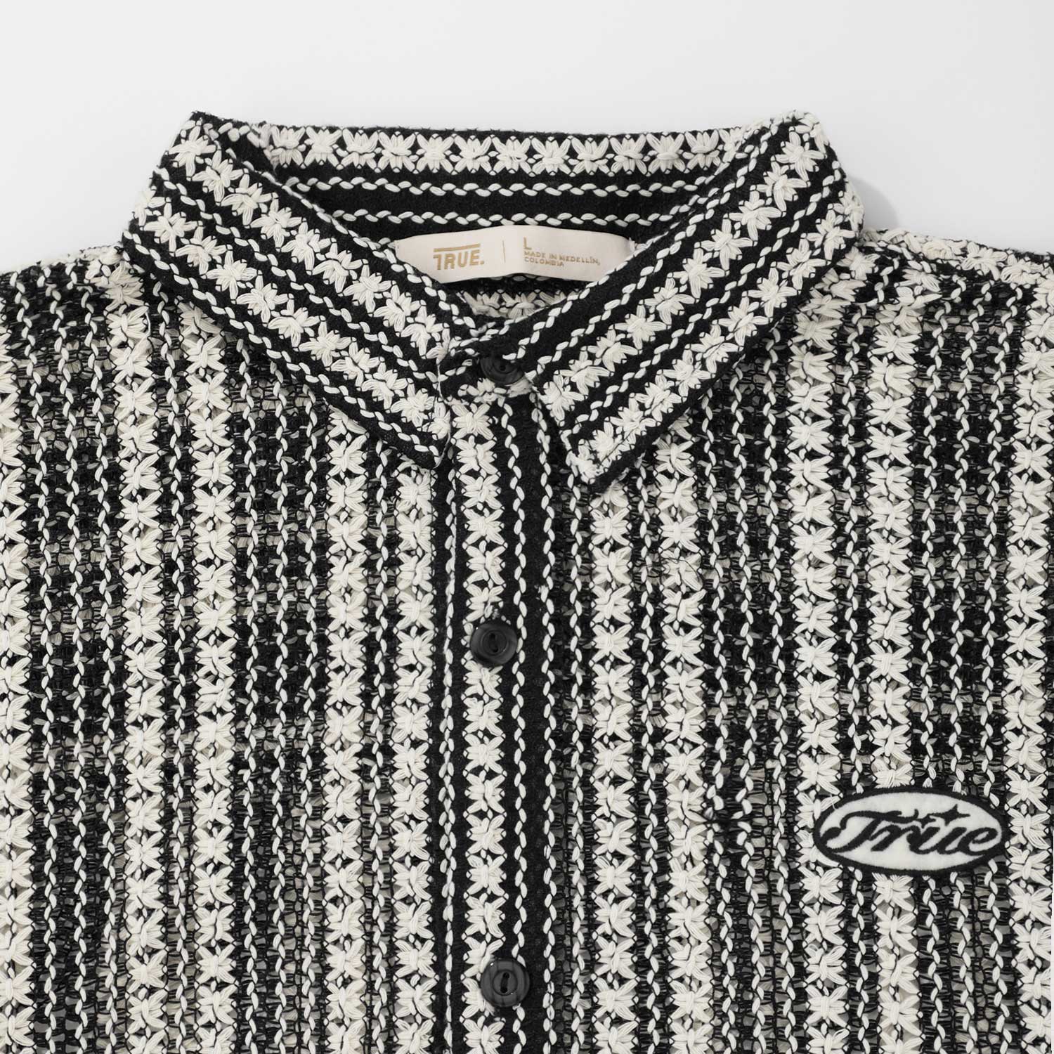 TRUE CROCHET PATTERN BOXY SHIRT CAMISETA NEGRA