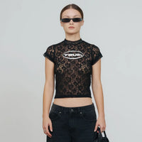 TRUE FLORAL LACE BABY TEE CAMISETA NEGRA