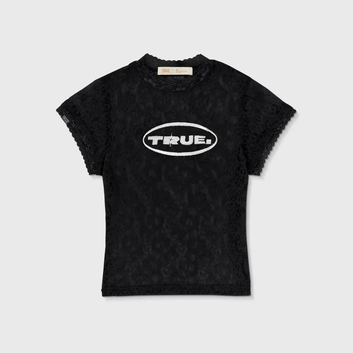 TRUE FLORAL LACE BABY TEE CAMISETA NEGRA