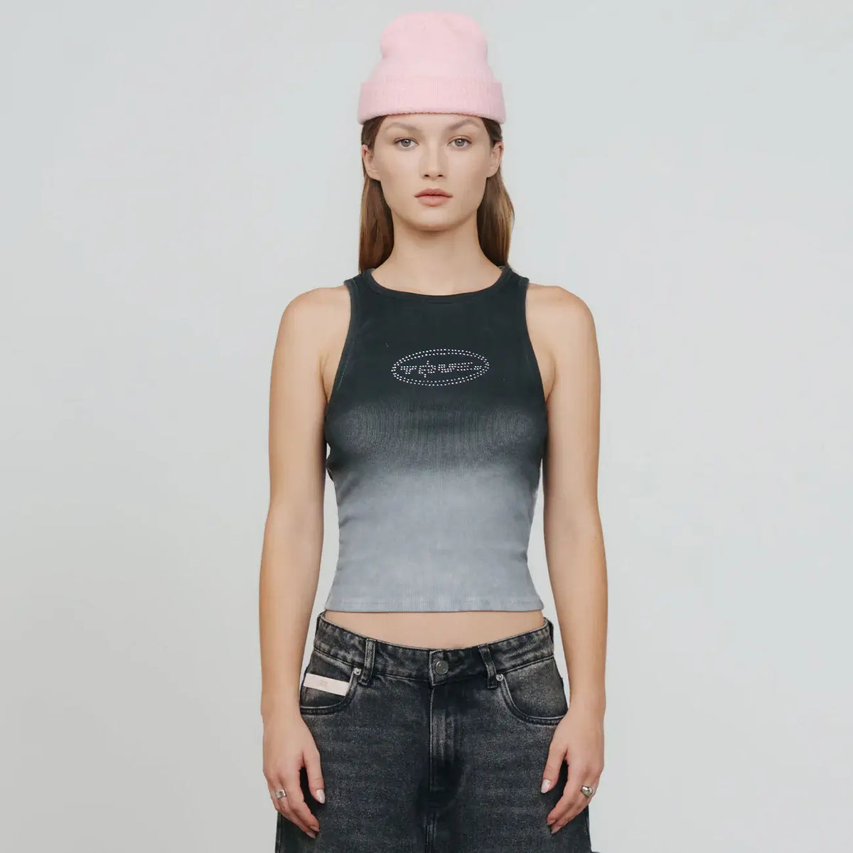 TRUE GRADIENT RHINESTONE TANK TOP TANK TOP NEGRO