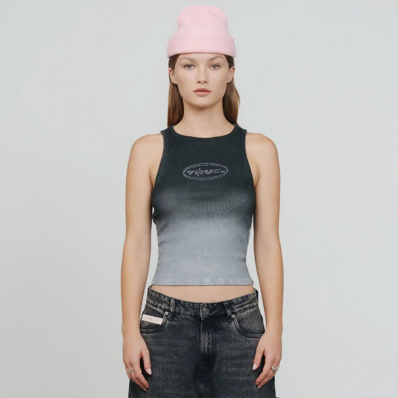 TRUE GRADIENT RHINESTONE TANK TOP TANK TOP NEGRO