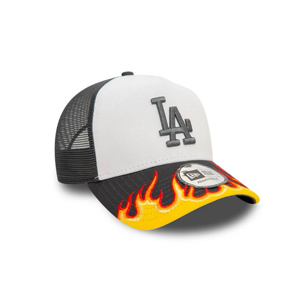 NEW ERA 9FORTY A FRAME MLB LA DODGERS GORRA FLAMAS CAMIONERA AJUSTABLE NEGRA Y BLANCA