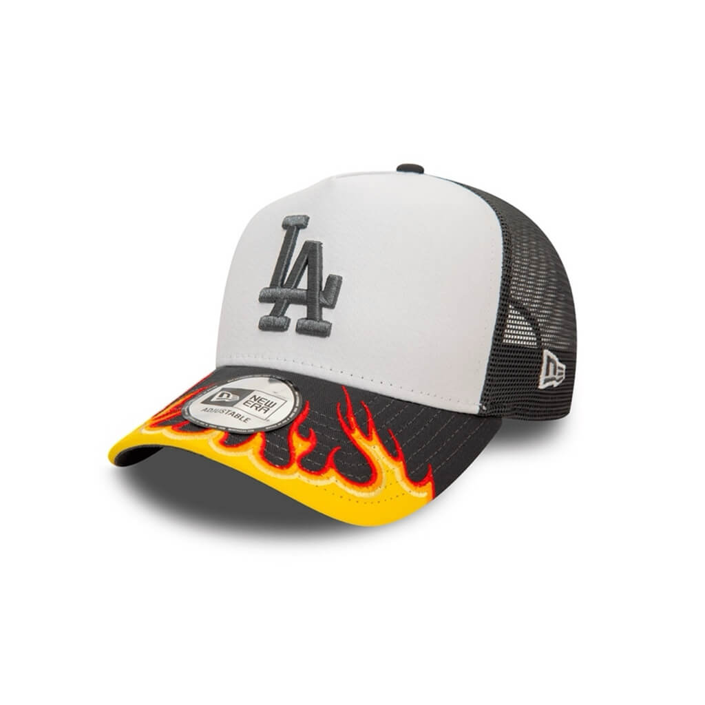 NEW ERA 9FORTY A FRAME MLB LA DODGERS GORRA FLAMAS CAMIONERA AJUSTABLE NEGRA Y BLANCA