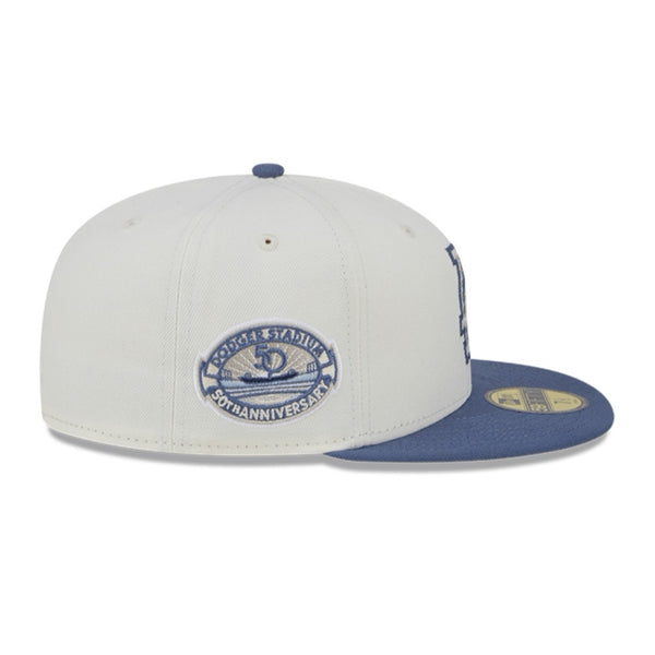 NEW ERA 59FIFTY MLB LA DODGERS LOGO AZUL GORRA WAVY CERRADA BEIGE Y AZUL